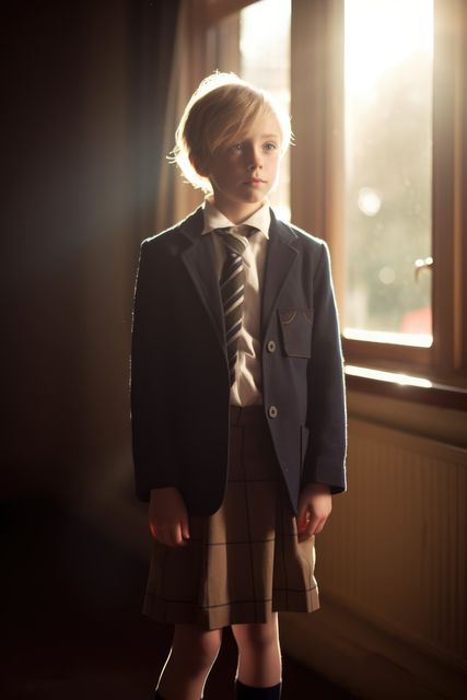 Portrait of caucasian schoolboy by window, created using generative ai technology - Download Free Stock Photos Pikwizard.com