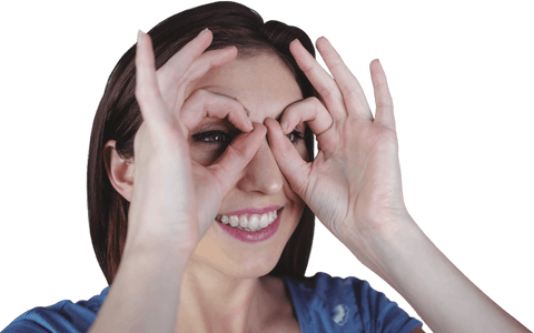 Smiling Woman Using Hands as Transparent Binoculars Gesture - Download Free Stock Videos Pikwizard.com