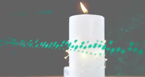 Flame Igniting Candle and futuristic Data Stream Overlay