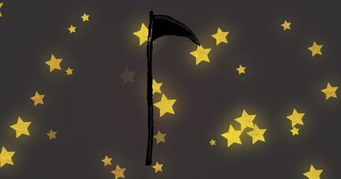 Scythe and Stars Over Dark Background