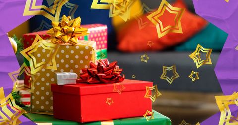 Festive Christmas Gifts with Starburst Overlay - Download Free Stock Images Pikwizard.com