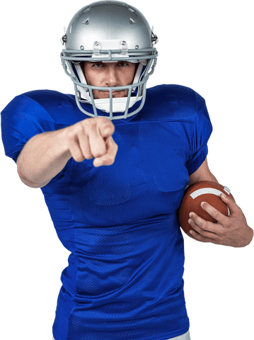 Transparent football player pointing forward with ball