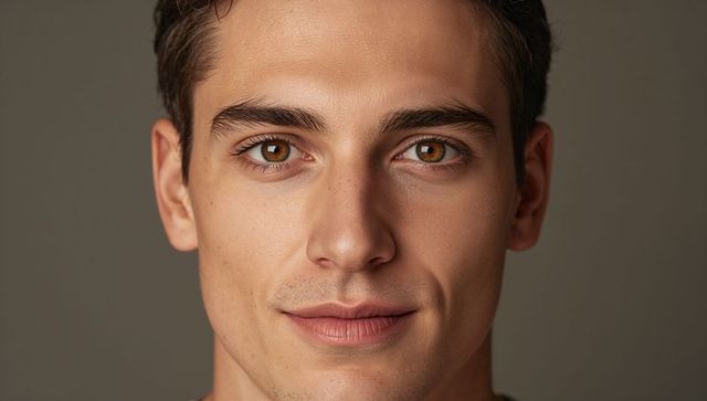 Handsome male portrait with neutral expression in studio