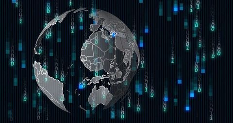 3d globe with binary streams on cyber interface