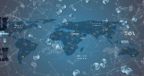 Digital Currency Network Over Global Map with Bitcoin Symbols - Download Free Stock Images Pikwizard.com