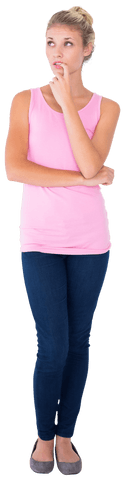 Thoughtful Young Blonde Woman in Pink Top with Transparent Background - Download Free Stock Videos Pikwizard.com