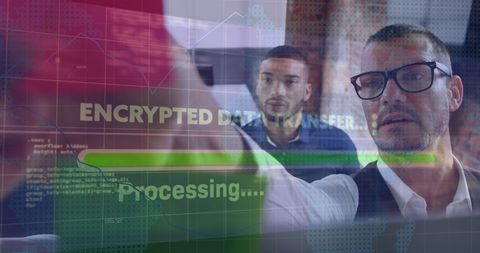 Business Team Engaging in Encrypted Data Transfer Process