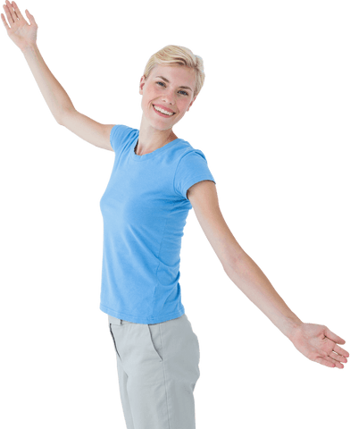 Joyful Woman with Outstretched Arms and Transparent Background