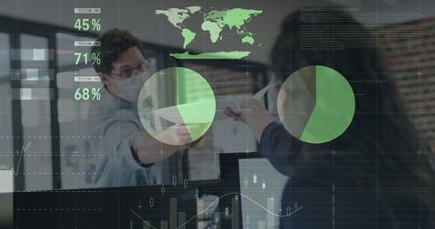 Office collaboration with covid-19 statistics data overlay