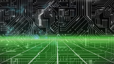 Futuristic Circuit Board Illustration with Glowing Green Lines
