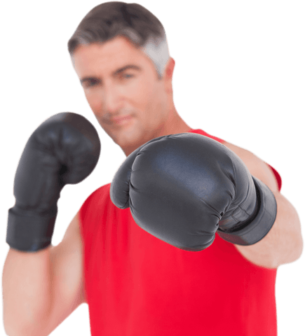 Transparent man in boxing gloves throwing punch