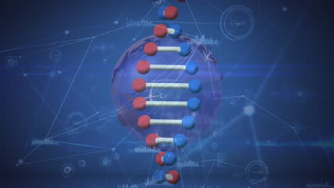 Futuristic DNA Helix with Digital Connections Background