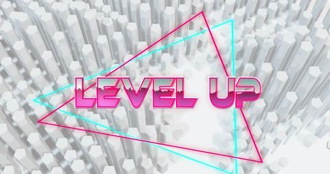 Level Up Text with 3D Geometrical Shapes in Futuristic Design - Download Free Stock Images Pikwizard.com