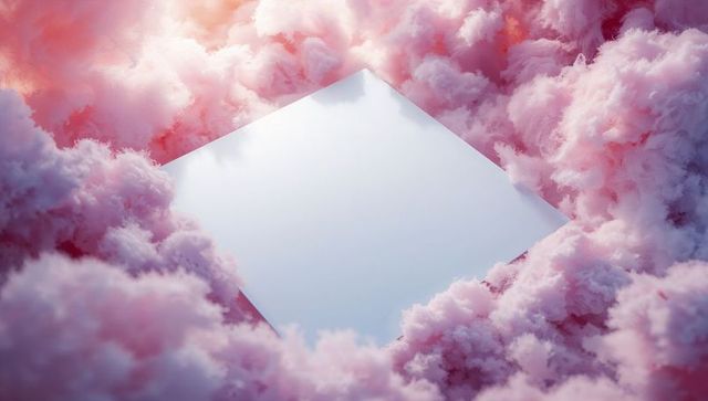 Minimalist white platform amidst ethereal pink clouds