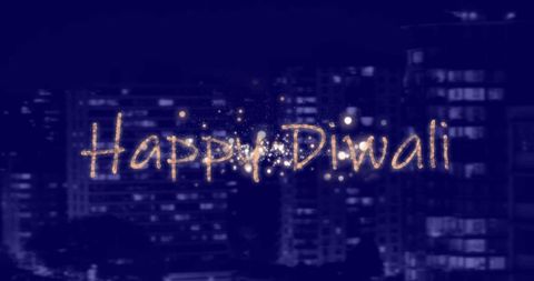 Happy Diwali Glittering Text Over Cityscape