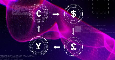 Global Currency Exchange with Digital Interface Elements