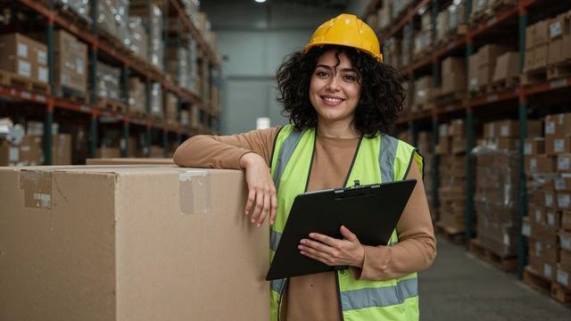 Confident Warehouse Worker Holding Clipboard for Inventory Check