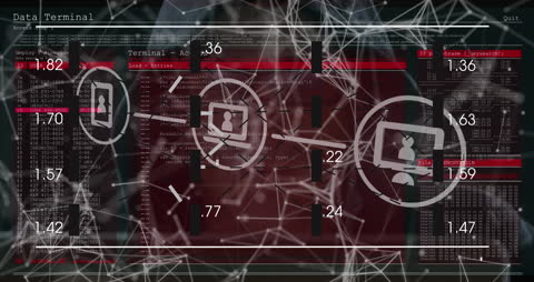 Futuristic Digital Network Animation with Data Connections and Icons