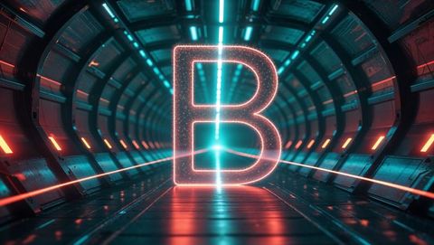 Glowing Letter B in Futuristic Neon Tunnel