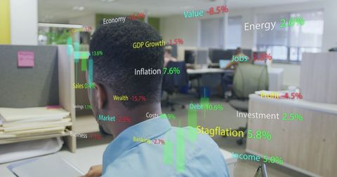 Analyst reviewing economic indicators in modern office