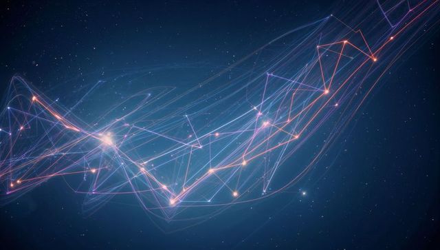 Flowing Luminous Data Network Across Cosmic Space with Neon Lines and Glowing Nodes
