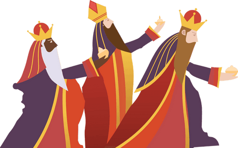 Three wise men offering gifts on transparent background