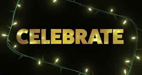 Celebrate Text with Sparkling Fairy Lights on Dark Background