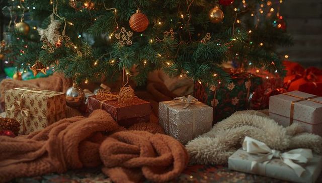 Cozy Christmas Scene with Tree and Gifts in Living Room
