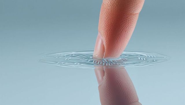 Pressing finger creating circuit ripples on reflective surface for biometric technology