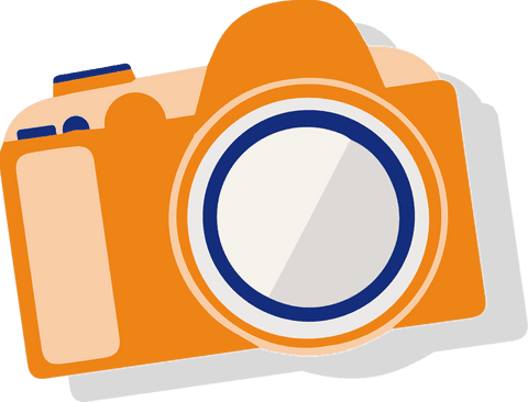 Flat vector illustration of transparent dslr camera with orange body