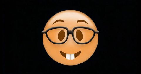 Playful Nerd Emoji Wearing Glasses and Buck Teeth on Solid Black Backdrop