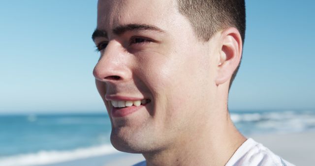 Close-up of Smiling Man at Beach - Download Free Stock Images Pikwizard.com