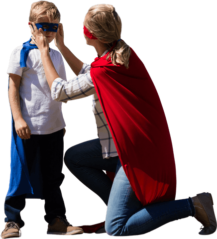 Superhero Mom Dressing Son Cape Transparent Background - Download Free Stock Videos Pikwizard.com
