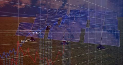 Digital Interface with Solar Panels and Data Overlay for Sustainable Innovation