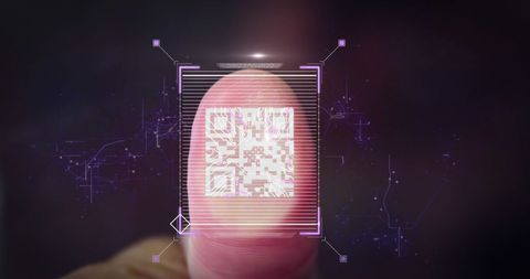 Futuristic qr code technology on fingerprint