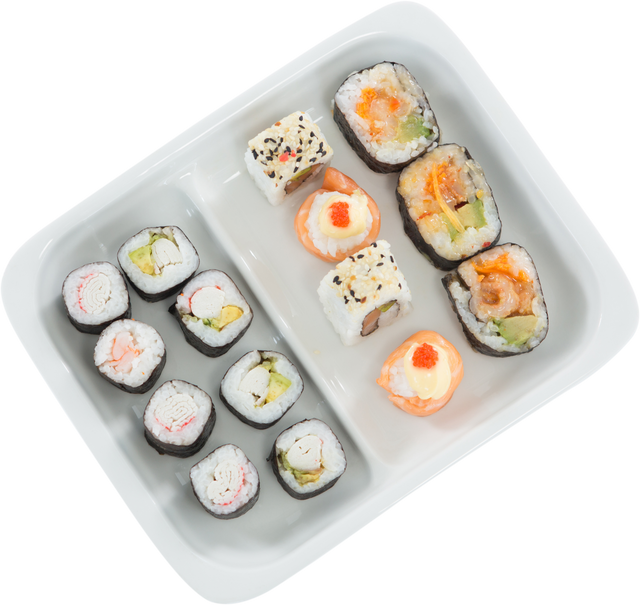 Elegant Assortment of Sushi Rolls on White Transparent Plate - Download Free Stock Videos Pikwizard.com