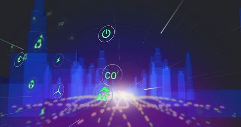 Innovative Digital Cityscape with Eco-Friendly Technology Symbols - Download Free Stock Images Pikwizard.com