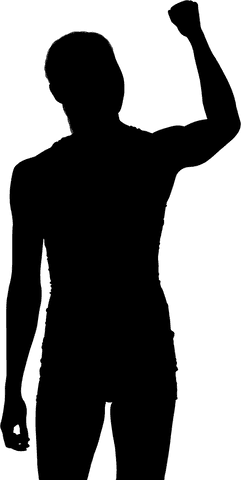 Silhouette of sportswoman raising hand on transparent background