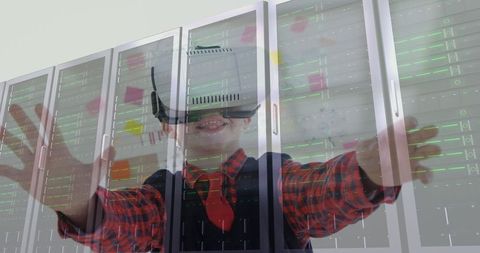 Child Engaging with Virtual Reality in Modern Data Center