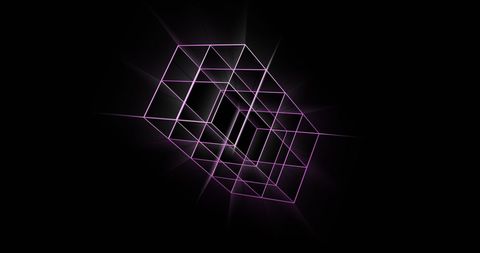 Glowing 3D Geometric Shapes in Motion on Black Background