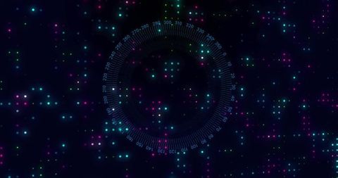 Futuristic digital interface with neon data points and gauge