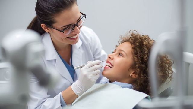 Female Dentist Examining Boy's Teeth in Modern Dental Clinic