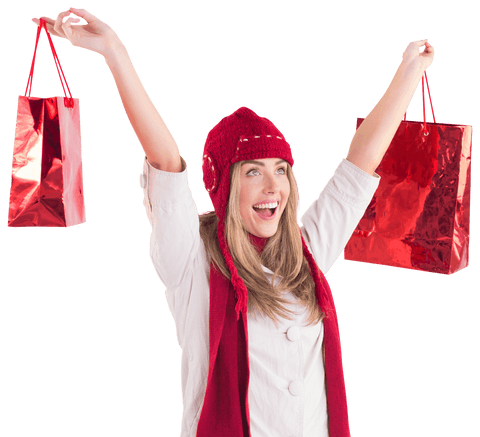 happy woman with shopping bags in winter attire on transparent background - Download Free Stock Videos Pikwizard.com