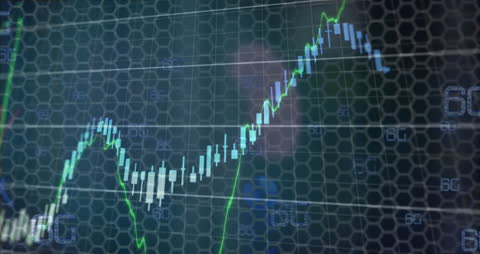 Digital Financial Data Chart with Networking Elements and Text Overlay