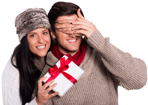 Romantic Gift Surprise Winter Scene on Transparent Background