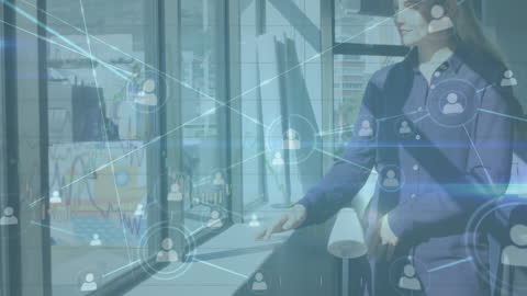 Businesswoman Analyzing Network Connection in Modern Office Concept