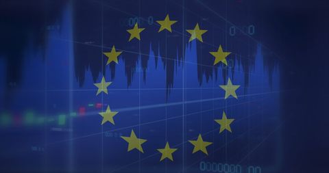 Eu flag with financial data graph overlay