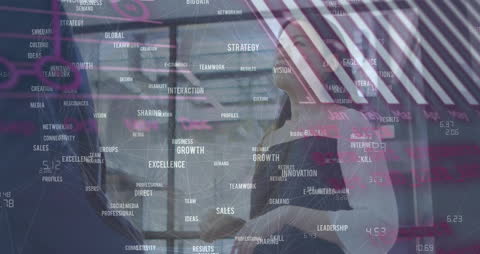 Dynamic Business Woman Interacting with Global Digital Interface