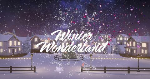 Winter Wonderland Night Celebration with Snowy Village