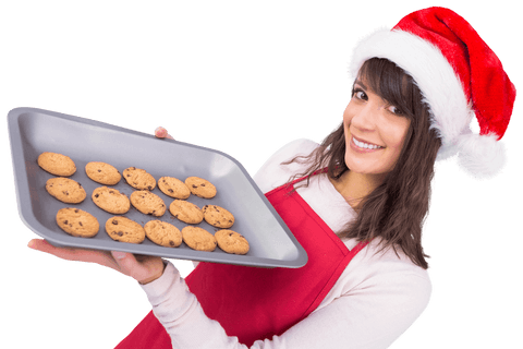woman in santa hat offering fresh baked cookies transparent background - Download Free Stock Videos Pikwizard.com